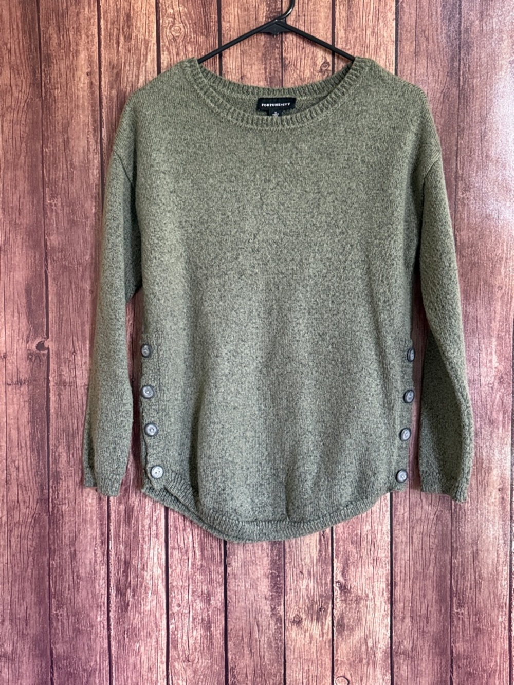 Portsmouth Olive Crewneck Sweater with Side Buttons